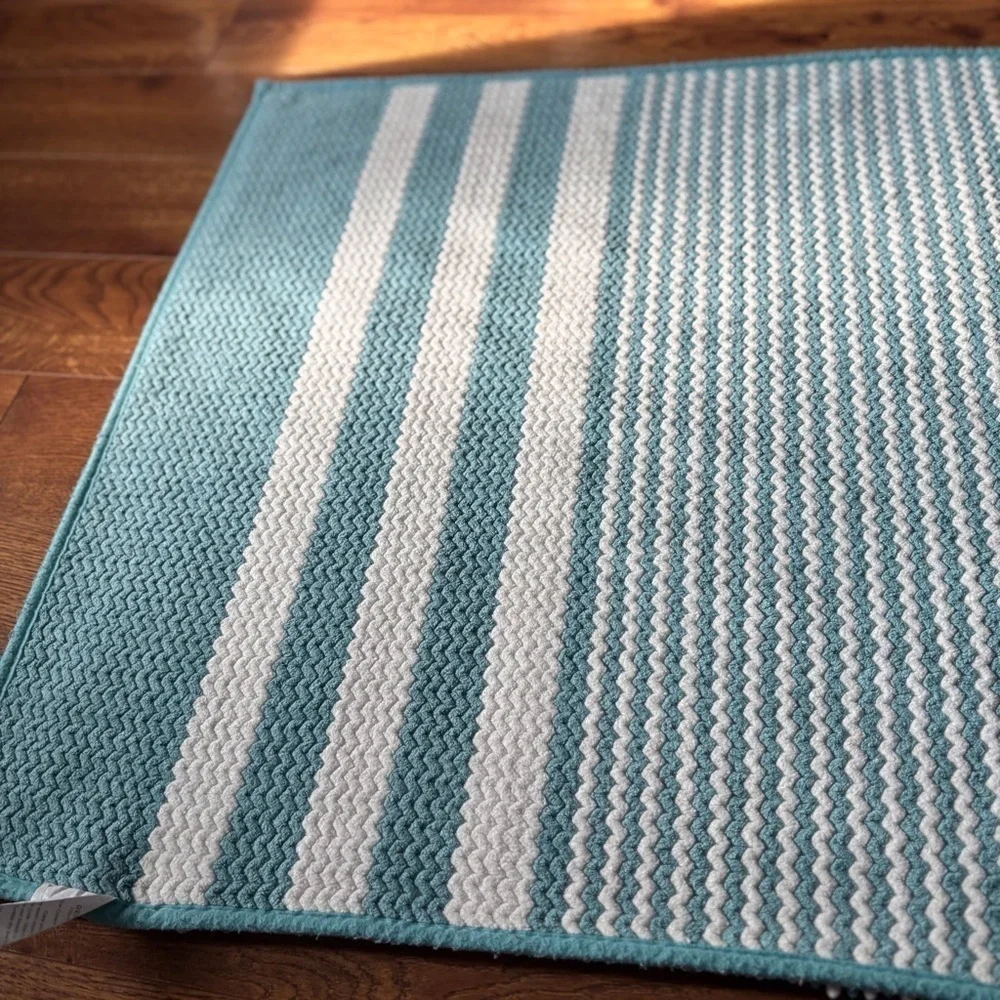 Blue and White Striped Rug